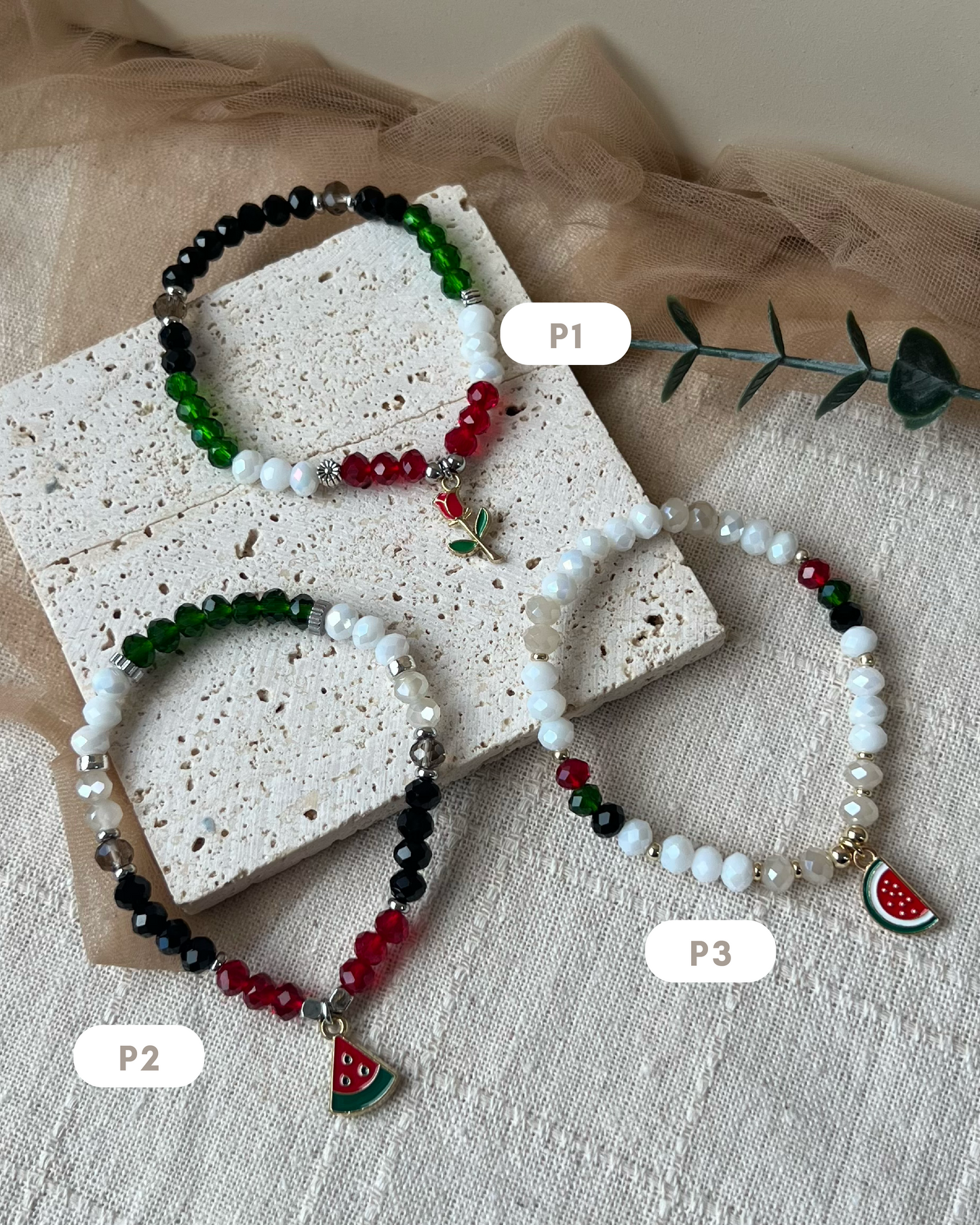 x33 Palestine Crystal Tasbih Bracelet 🌷